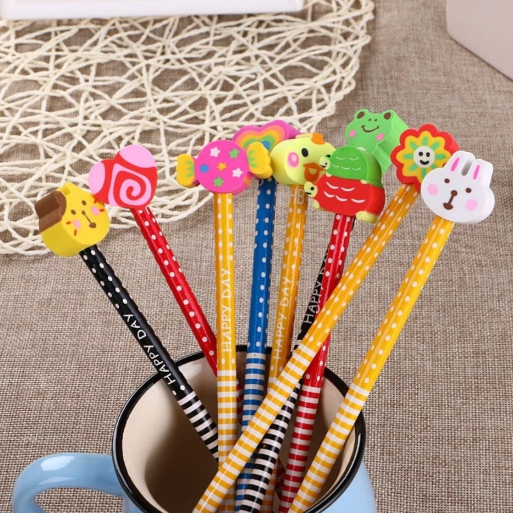

Pensil Karakter Kartun Cute Motif Garis Polkadot Pensil Karakter Penghapus Pensil Lucu Ada Penghapus 3D Pensil Fancy Unik