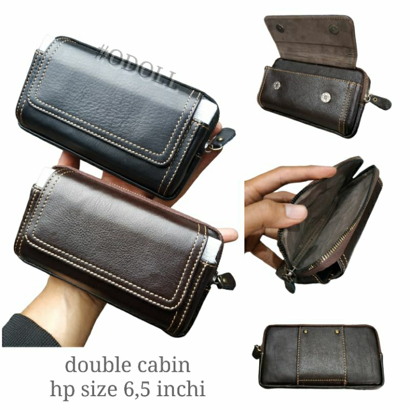 Sarung Hp Kulit Asli Isi 2 Vertikal Horisontal Tempat Hp Pinggang Pria