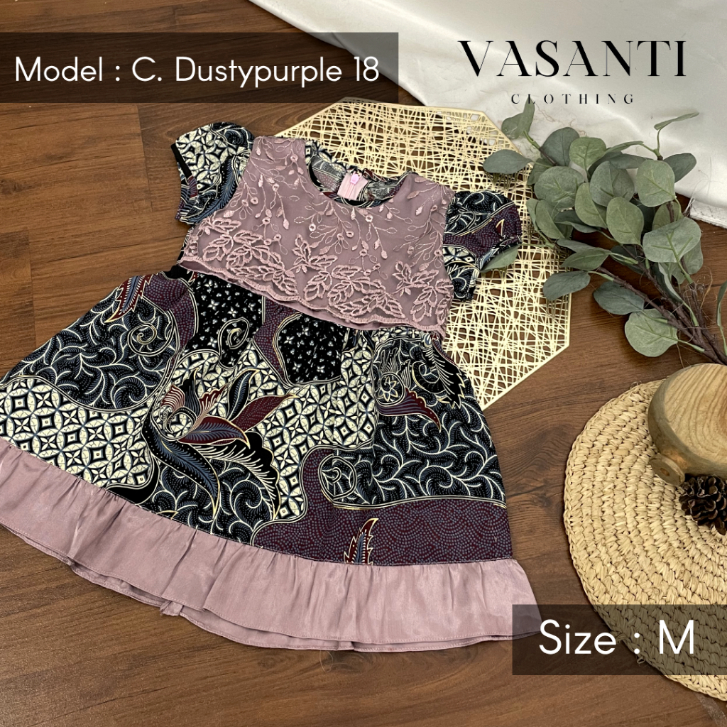 DRESS BATIK ANAK PEREMPUAN MODERN WARNA DUSTY PURPLE UKURAN M