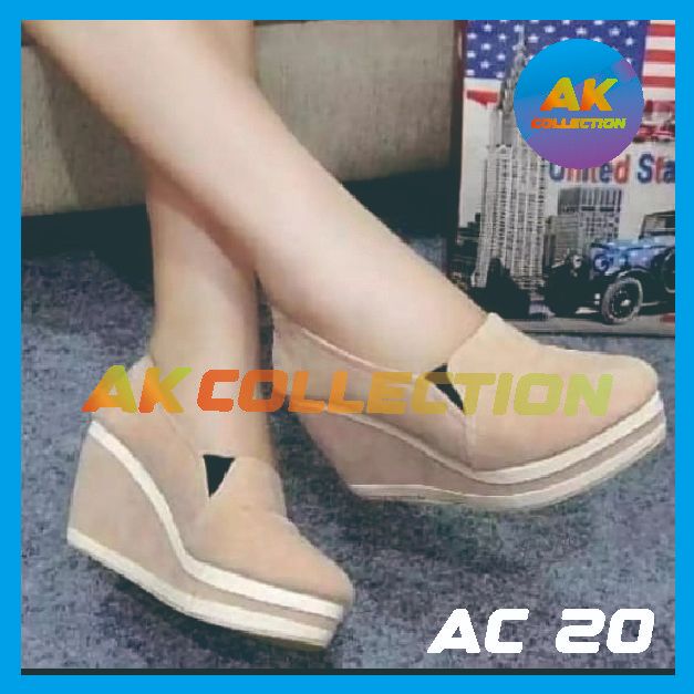 Sapatu Hak Tinggi Wanita Dewasa Wedges Karet Elastis kekinian