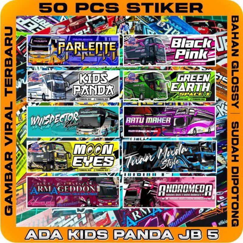 50Pcs Stiker Bus Campur Hologram Ada Kids Panda Jb5