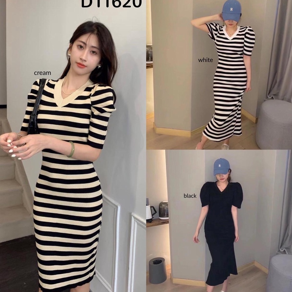 Paling Sesuai FG Puff Sleeve Bodycon Knit Dress D1162