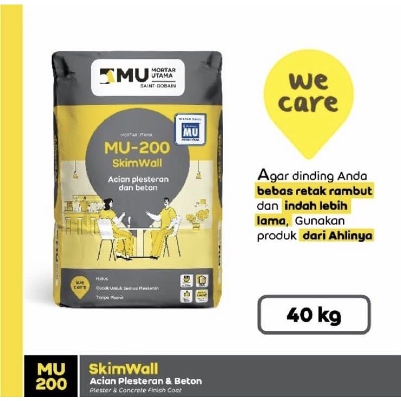 Mortar Utama MU 200 Acian Plester & Beton Skimwall MU200 Ukuran 40kg