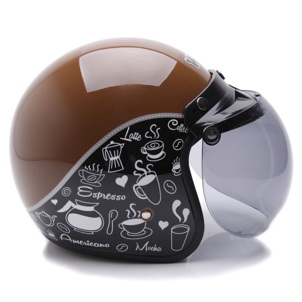 HEBOH  SNI  Helm Retro  Bogo Dewasa Motif Kopi  Coffee  Coklat  Brown