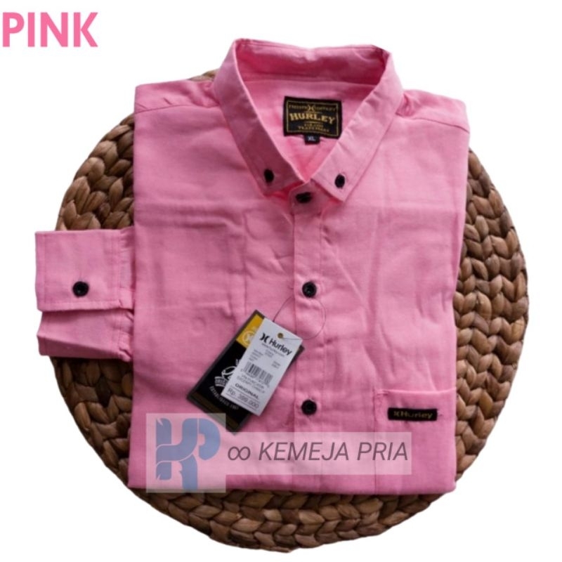 Kemeja Pria Polos Lengan Panjang Pink Slimfit Hem