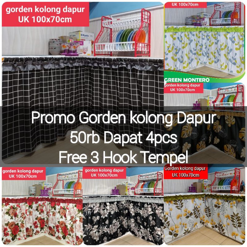 Paket Promo Gorden kolong Dapur 50rb dapat 4pcs free 3 hook tempel