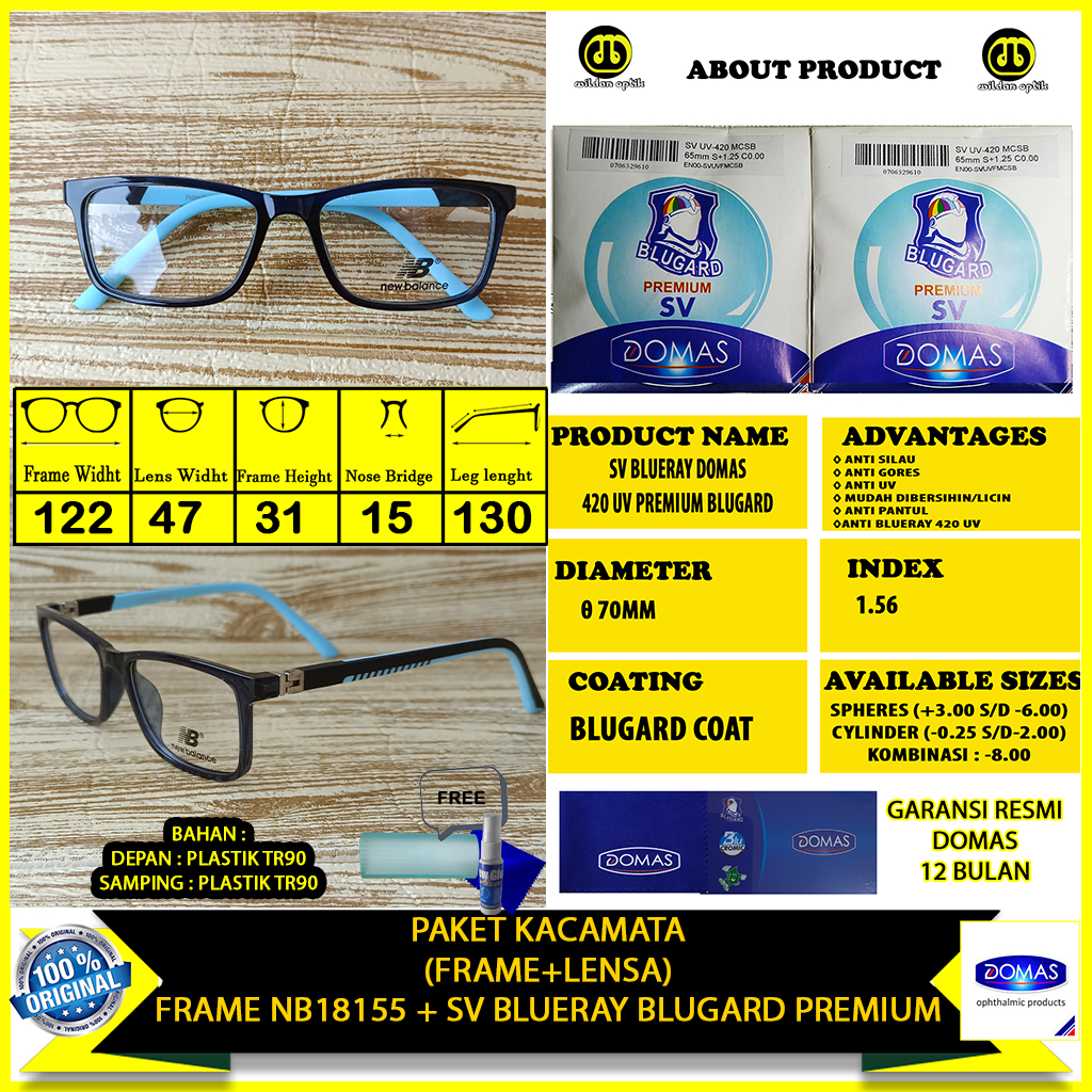 Paket Kacamata Anak Blueray Domas 420uv Blugard Coat NB18155