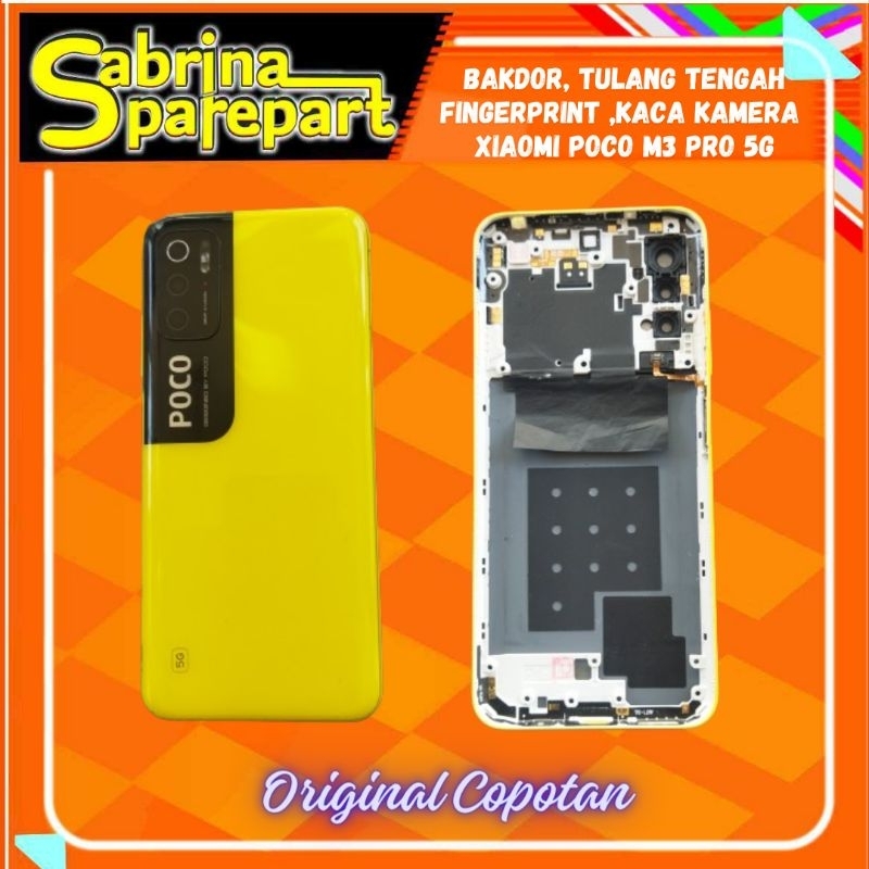 Bakdor - tulang tengah -Fingerprint- kaca kamera Xiaomi Poco M3 Pro 5G 1set Original Copotan