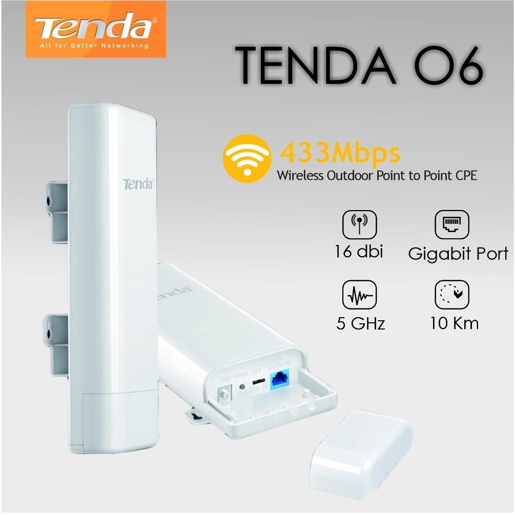 Tenda O6 5GHz 433Mbps Outdoor Point to Point CPE Extender Modem Router Gateaway CPE Point to Point A