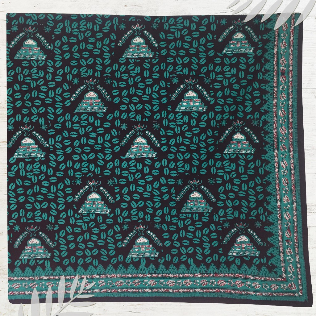 Batik jambi motif candi hijau | dasar bahan baju (Panjang.2m Lebar.105cm)