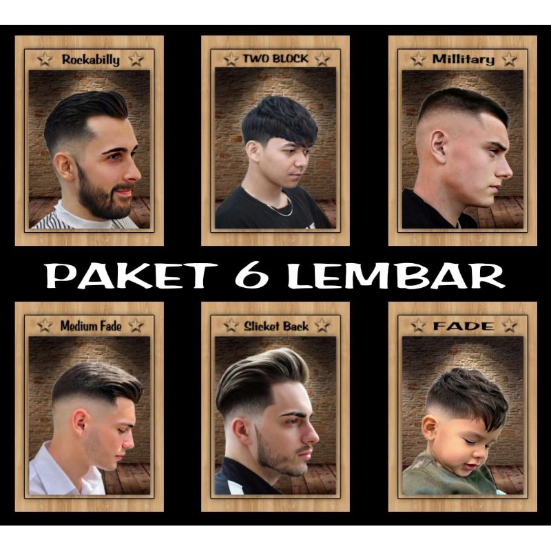 POSTER KAYU MDF PAKET 6 LEMBAR HIASAN DINDING BARBERSHOP