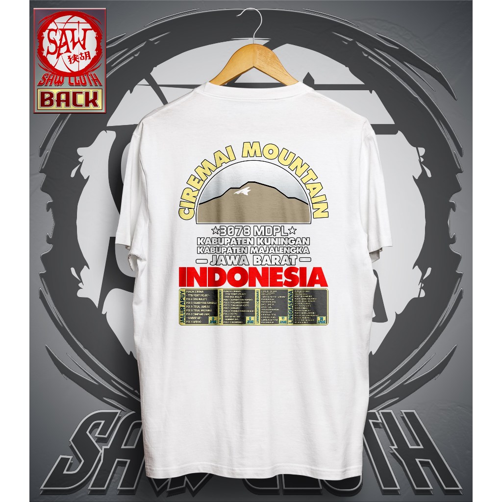 S.A.W CLOTH GUNUNG CIREMAI CIREME JAWA BARAT ART T-Shirt Kaos NAIK GUNUNG HIKING Pria Wanita Distro 