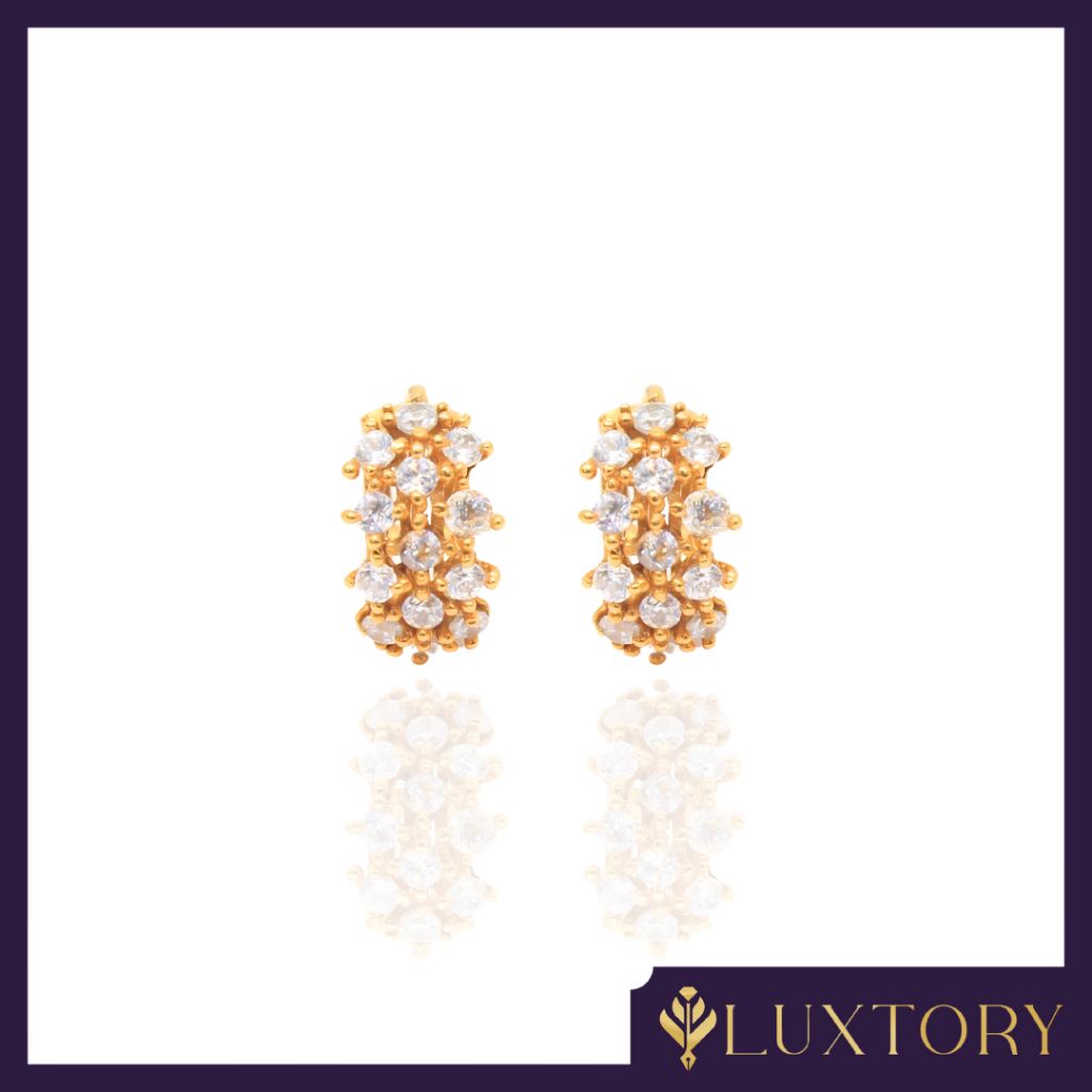 Anting Jepit Emas Mata Putih Baris Permata 16K