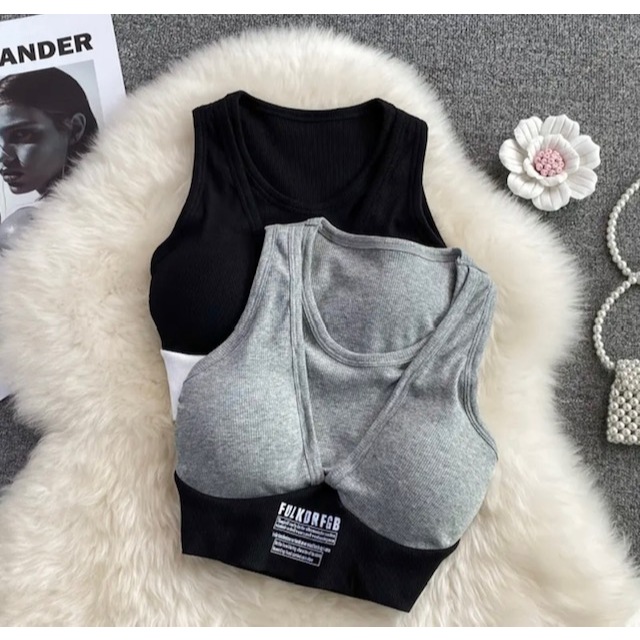 Tank Top Wanita Seksi dengan Bra Tanpa Lengan Atasan Crop