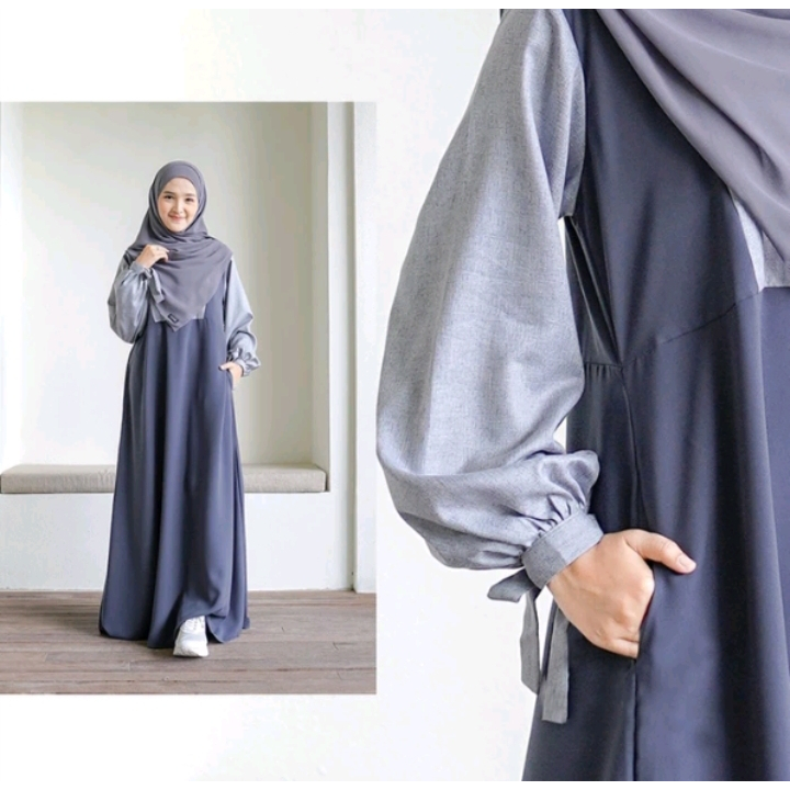 Baju gamis 2026 model terbaru lebaran gamis crinkle kombinasi baju ootd ala selebgram Syifa Maxy gam