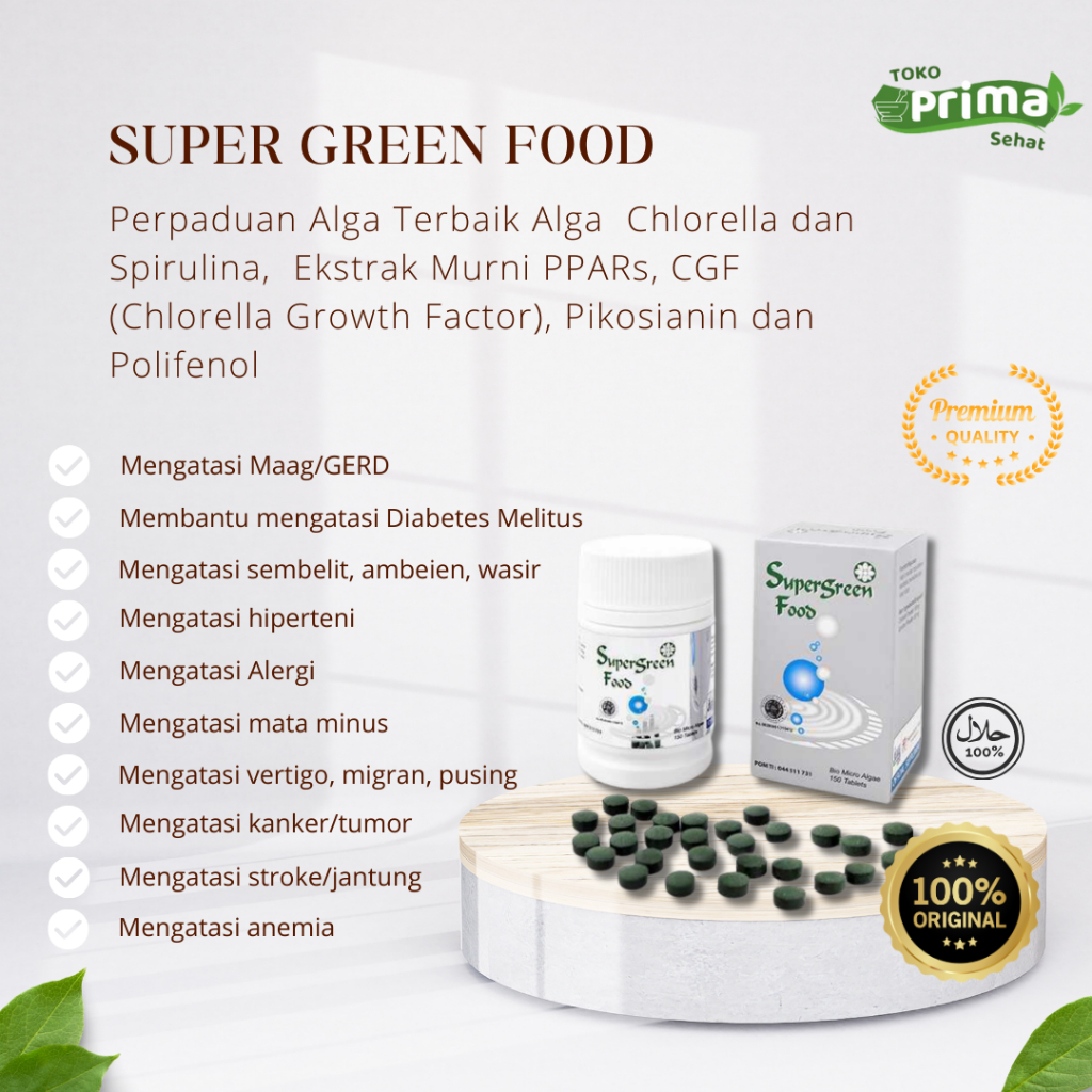 SUPER GREEN FOOD SPIRULINA CHORELLA  ORIGINAL KK INDONESIA SUPLEMENT KESEHATAN 150TAB READY STOCK