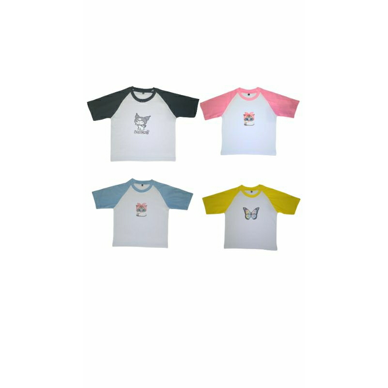 Kaos raglan crop anak/kaos raglan crop bahan cotton combad 24s: