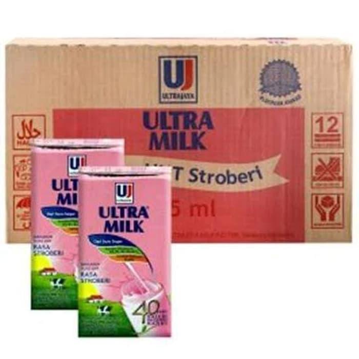 

Ultra Milk Susu UHT Rasa Coklat Stroberi 125 ml 1 Dus isi 40 pcs