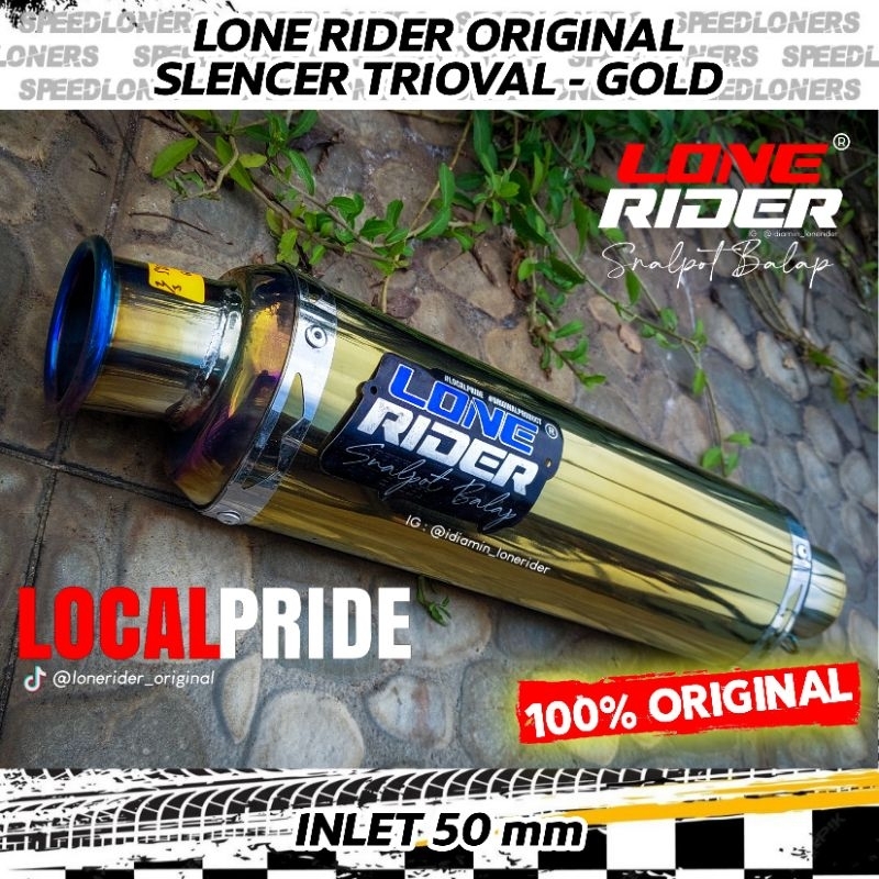 Knalpot Lone Rider Original Silincer Trioval Monces Gold Inlet 50 mm