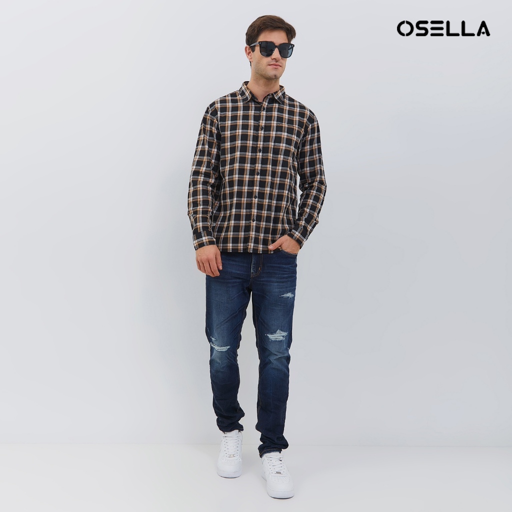Kemeja Osella Regular Fit Kotak-kotak Warna Hitam Dan Coklat 2037400843 | Kemeja Lengan Panjang Pria