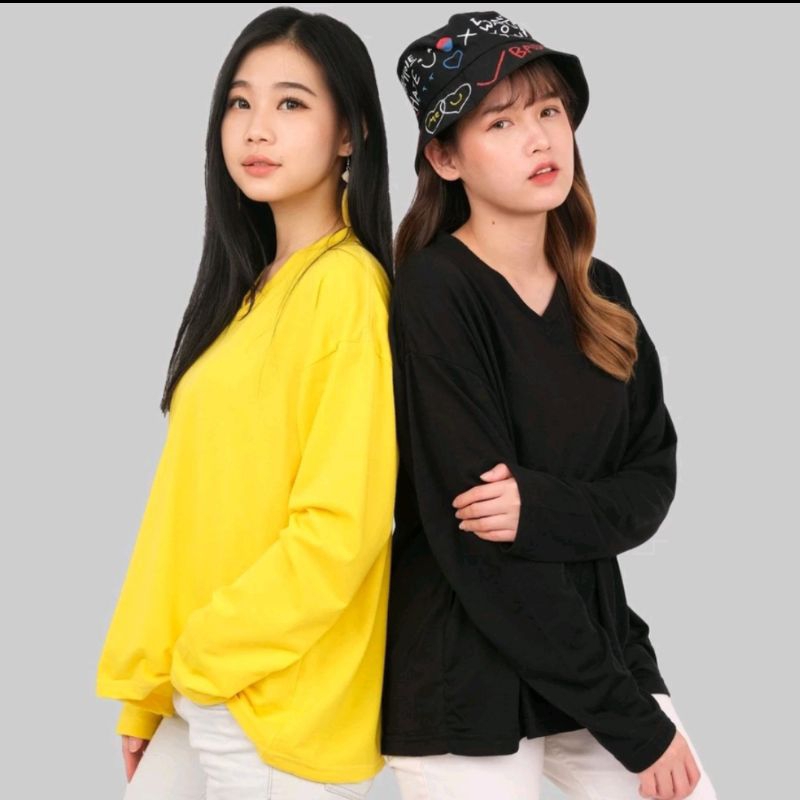 ALADINE WS T-SHIRT PREMIUM JUMBO XXL V-NECK PANJANG / KAOS POLOS BASIC V-NECK PANJANG / ATASAN WANIT