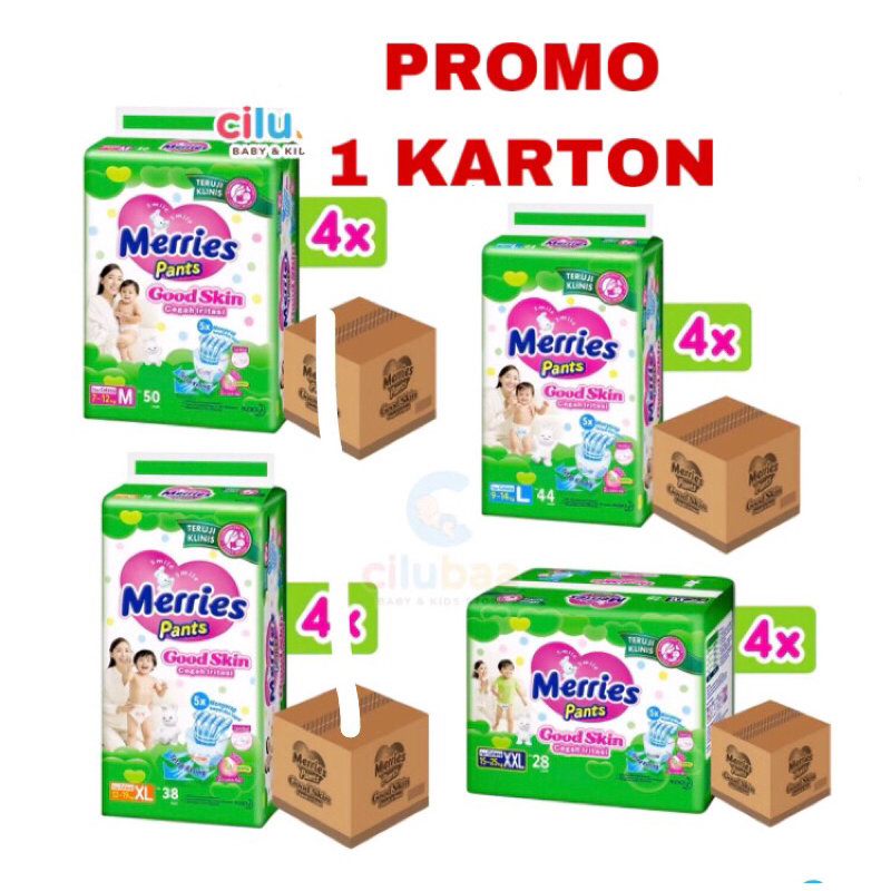Merries Good Skin Pants 1 Karton NBS40 M32+2 M50 L30 L44 XL38 XL26 XXL28 Popok Celana Bayi Twinpack 