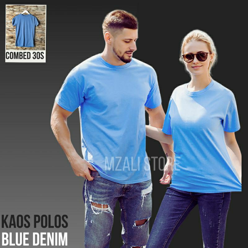 Kaos Polos Pria T shirt wanita Kaos Biru Denim