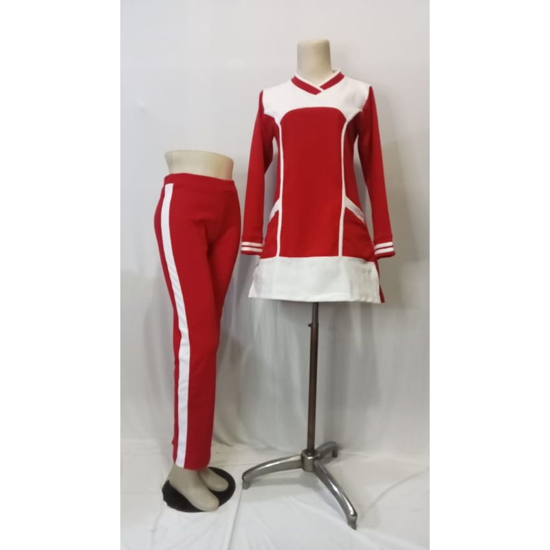 Baju Setelan merah putih Olahraga Senam Aerobik