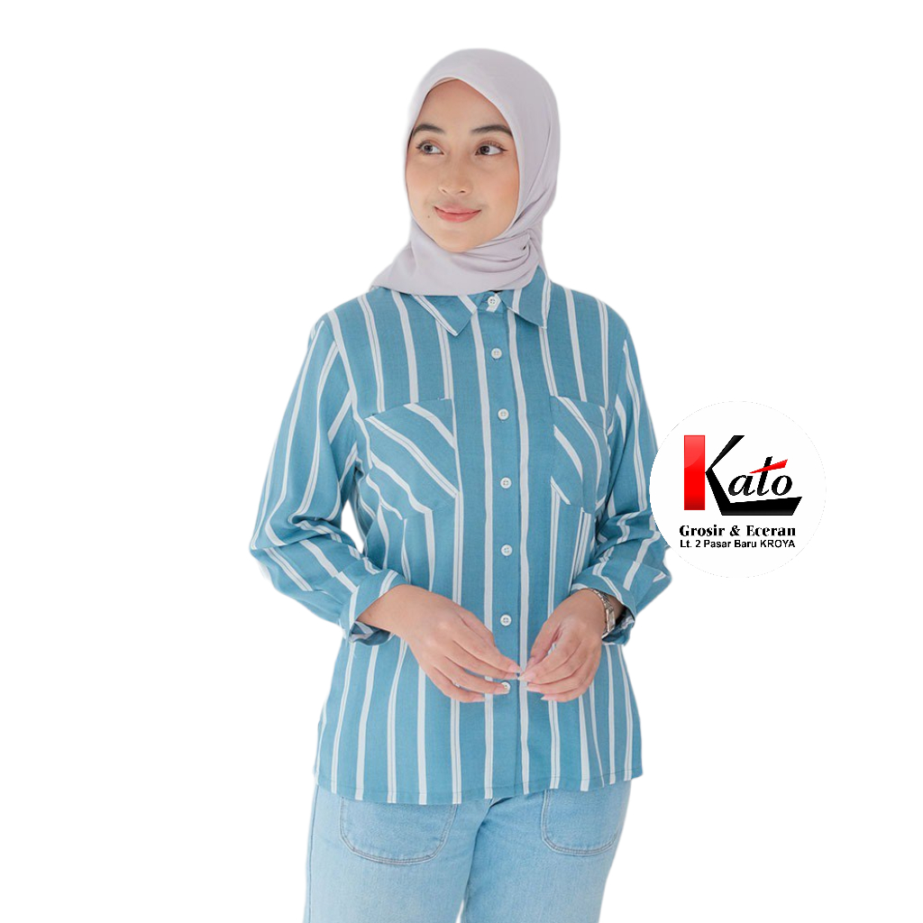Kemeja Stripe Niomi by Sekido Atasan Wanita Bahan Rayon Strip