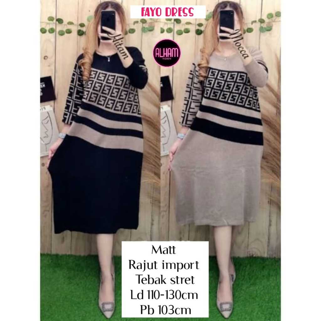 Fayo Dress Alham Rajut Knit Jumbo LD 110 - 130 XXXXL Bigsize Knit Korean Style Terbaru