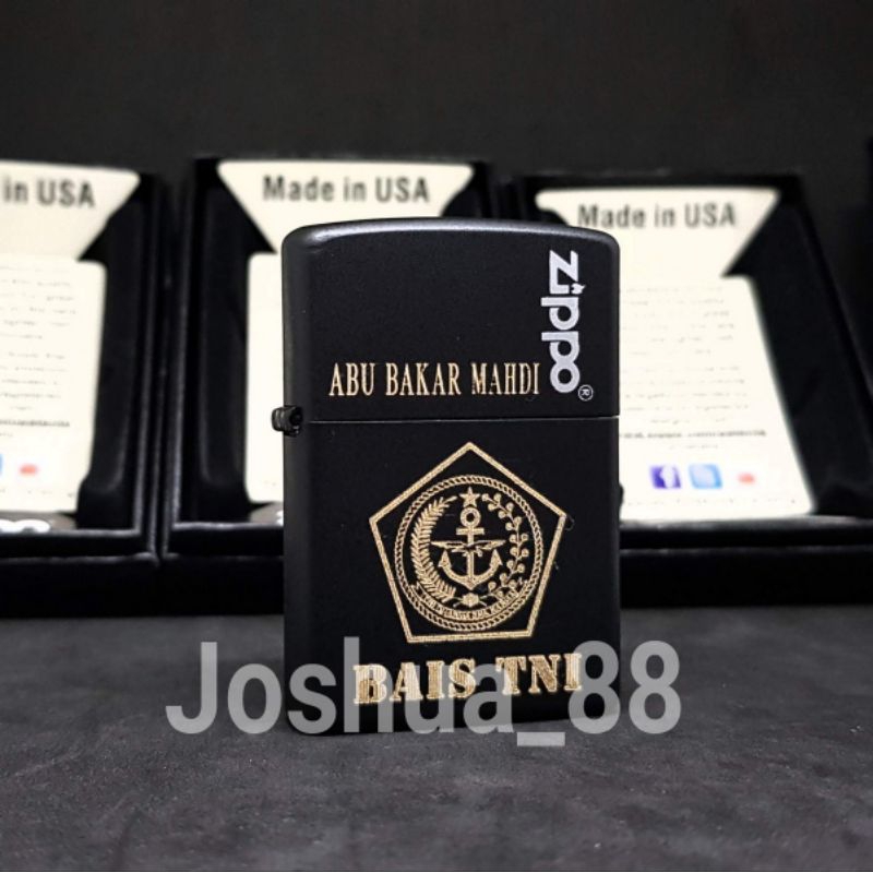 Zippo Korek Api Custom Ukir Logo BAIS TNI Bisa Ukir Nama Sendiri