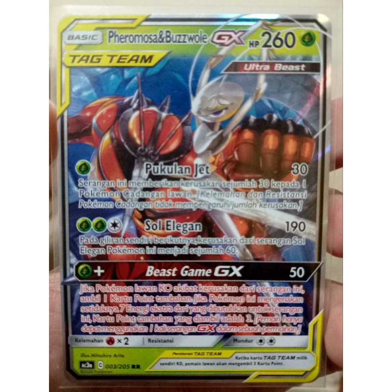 KARTU POKEMON PHEROMOSA & BUZZWOLE GX RR INDONESIA HOLO