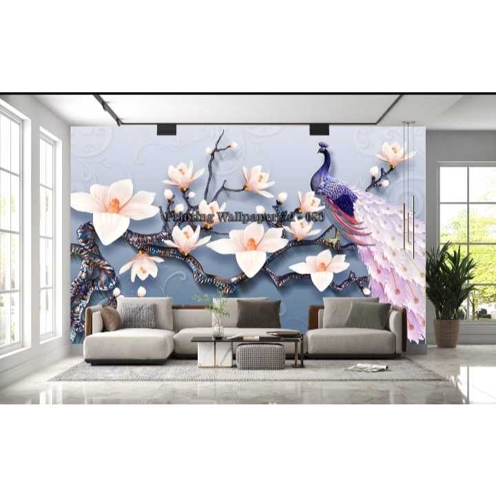 Wallpaper Dinding Abu-abu Bunga Sakura wallpaper dinding ruangan hijau.Wallpaper 3D Custom Motif Bun