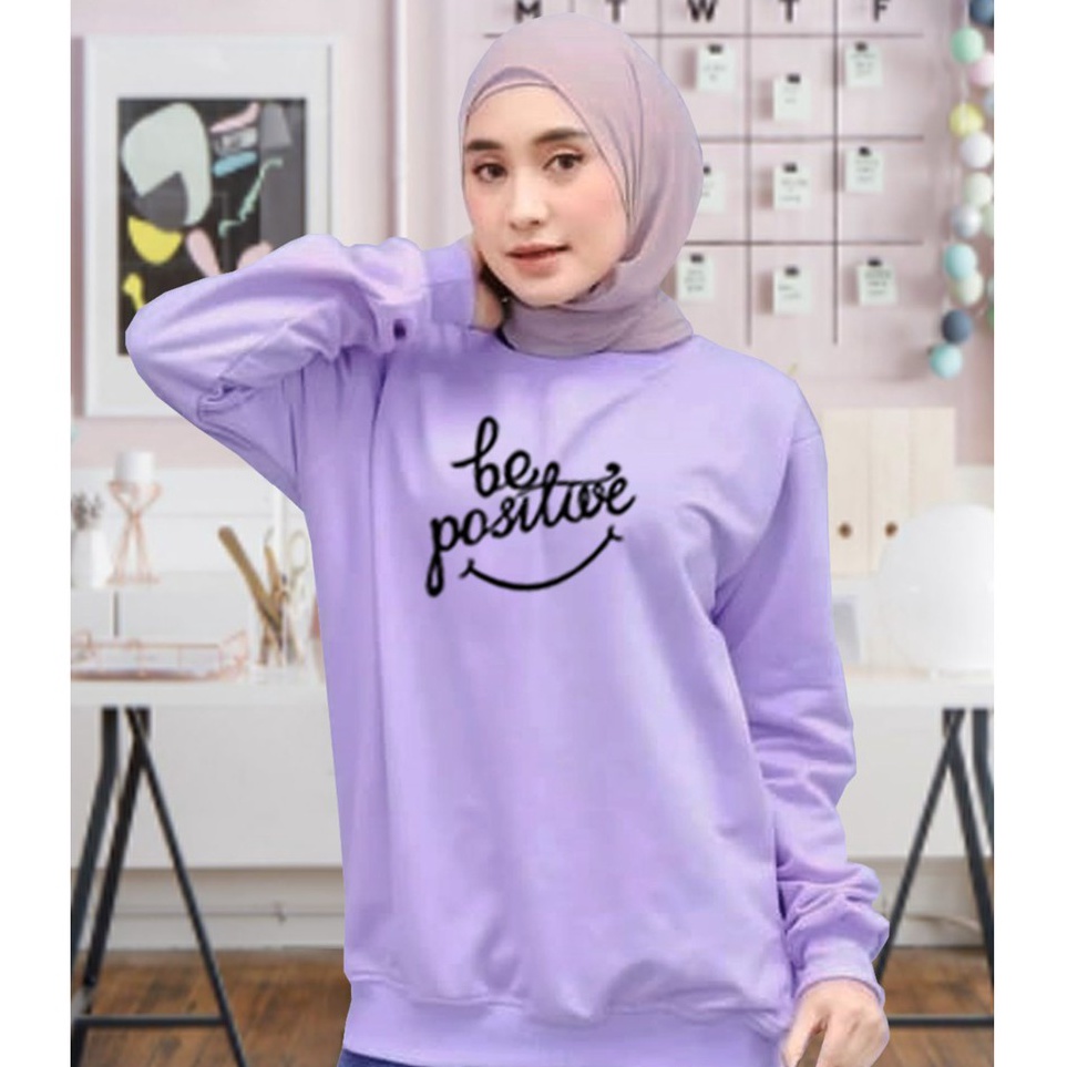 Model Terbatas  Kaos Lengan Panjang BE POSITIVE  Kaos Sweatshirt  Atasan Wanita  Atasan Wanita Lenga