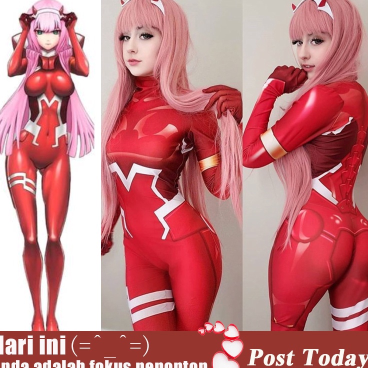 Ready Favorit  Zero Two Cosplay Bodysuit Catsuit Adults Jumpsuit Kostum cosplay wanita Pakaian