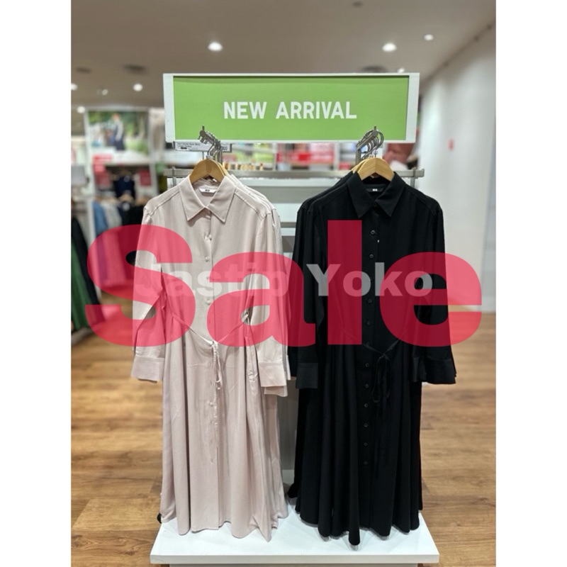 SALE WOMEN Gaun Kemeja Rayon Blend Lengan Panjang UNIQLO