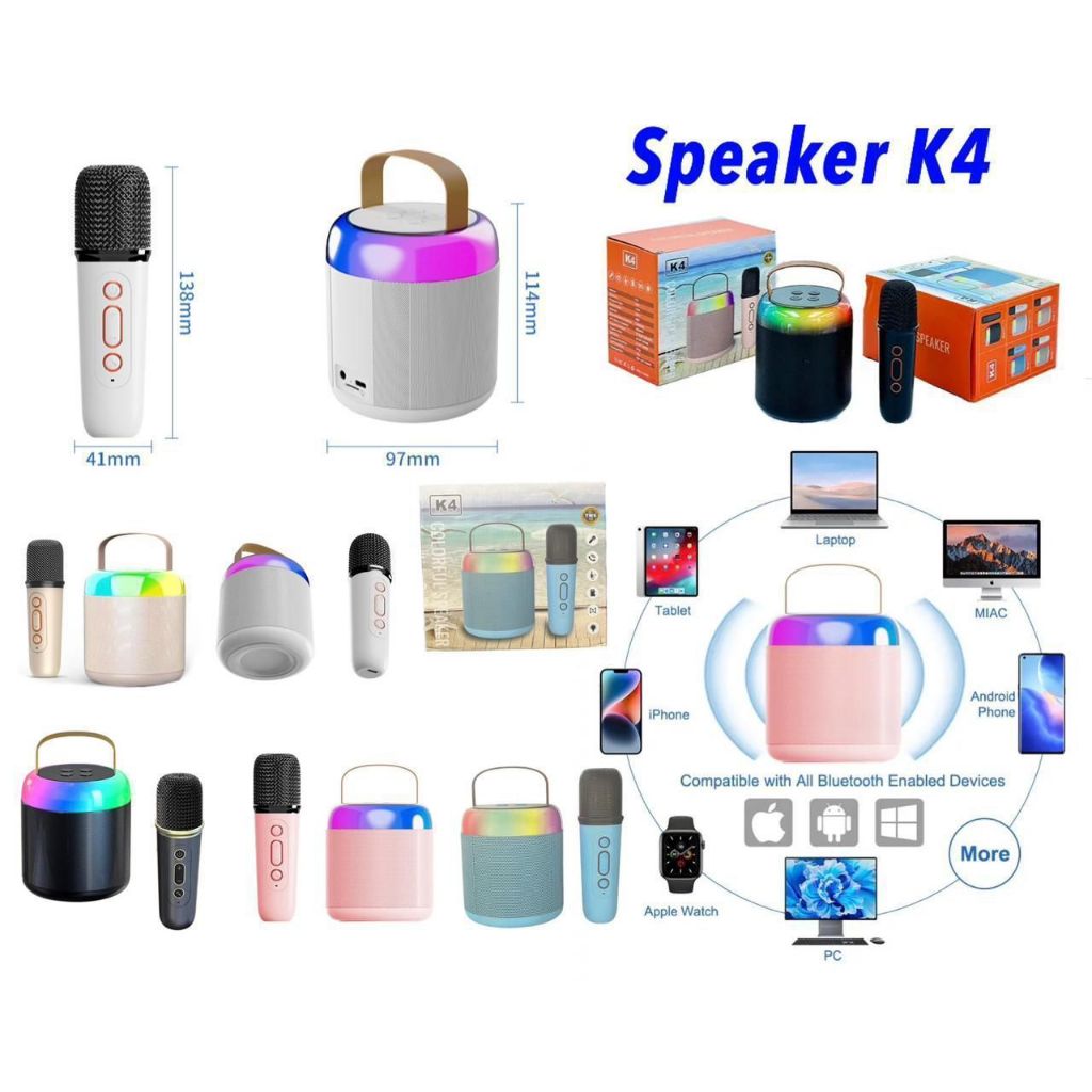 Speaker Mini Set Full Speaker Karaoke K4 Portable RGB + Mic Bluetooth / Karaoke