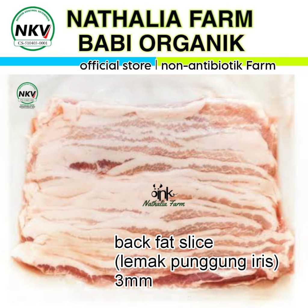 

BACKFAT SLICE lemak iris / 300 gram - Babi Organik Nathalia Farm - Babi Import peternakan di Indonesia