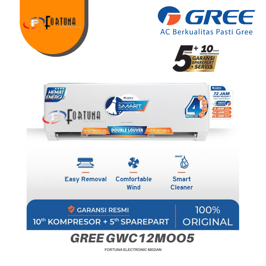 AC GREE 1,5 PK TIPE GWC12MOO5 -  GWC18MOO5 2 PK STANDAR SMART CLEANER GARANSI RESMI