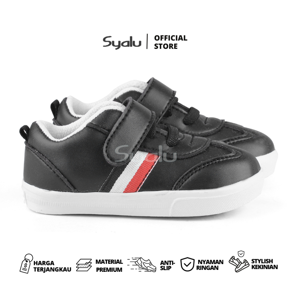 Syalu Sepatu Anak Sneakers Unisex Bahan Sintetis Hitam PGC