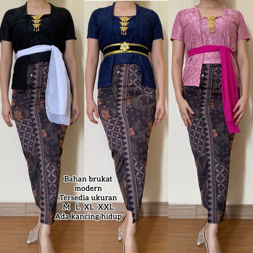 Kebaya Kutubaru Lengan Pendek S M L XL Atasan Kebaya Brokat Modern Acara Perpisahan Sekolah Kostum S