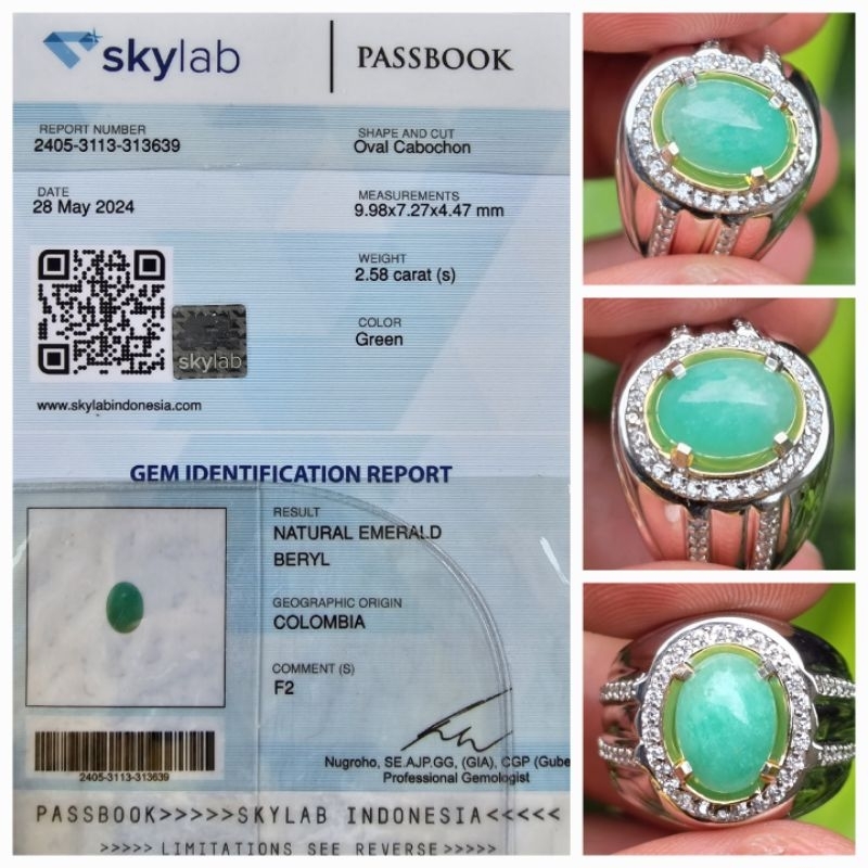 Natural Zamrud Emerald Colombia Sertifikat 2.58 crt