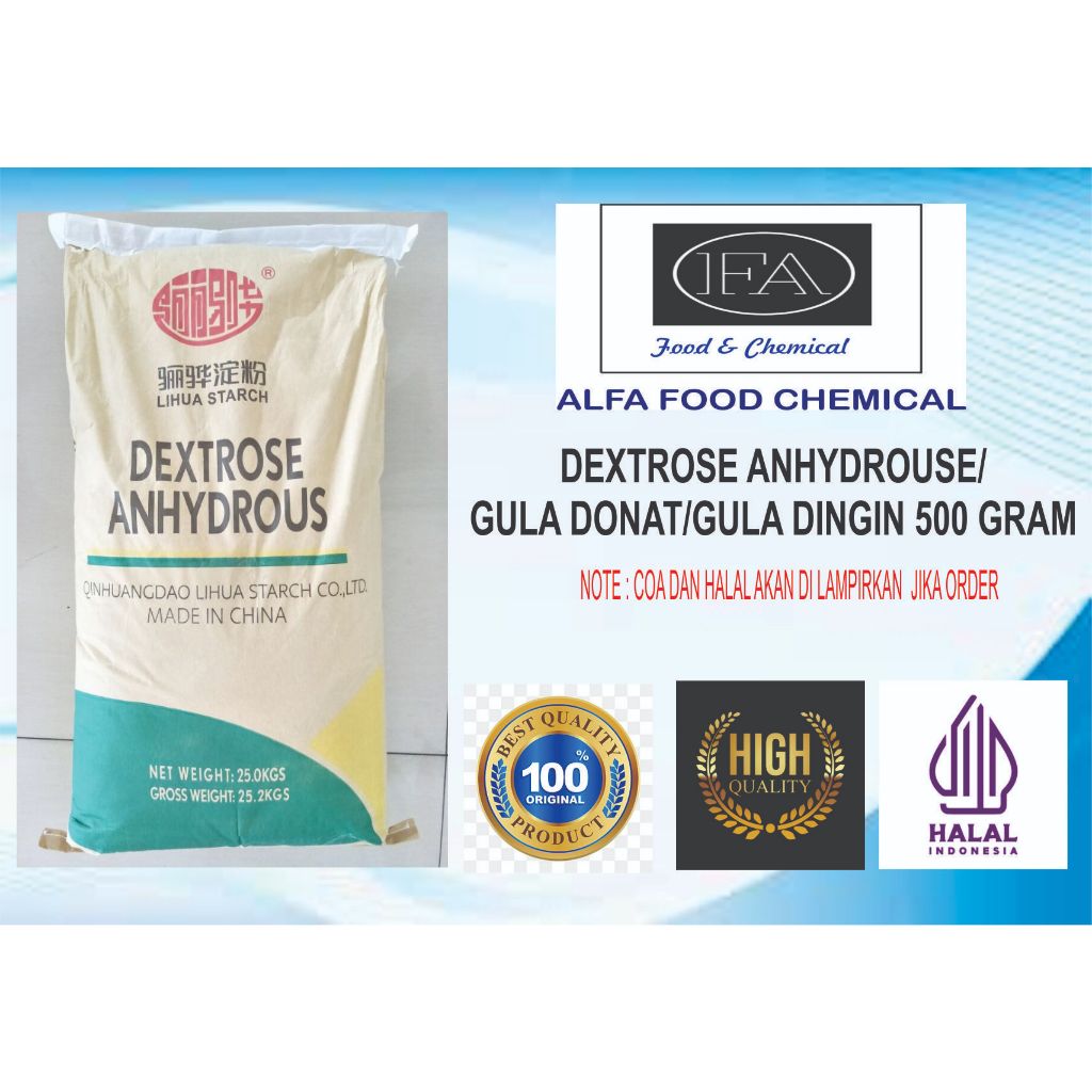 

DEXTROSE ANHYDROSE/GULA DINGIN /GULA DONAT/BERSERTIFIKAT HALAL MUI UKURAN 500 GRAM