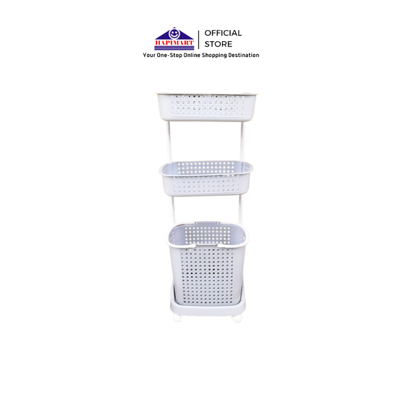 Rak Keranjang Laundry 3 Susun Abu-Abu Rak Trolly Laundry Basket Keranjang Baju Kotor
