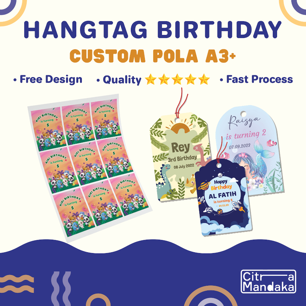 Tag Label Hampers Ulang Tahun Anak Pola A3 | Hang Tag Ulang Tahun Anak Custom