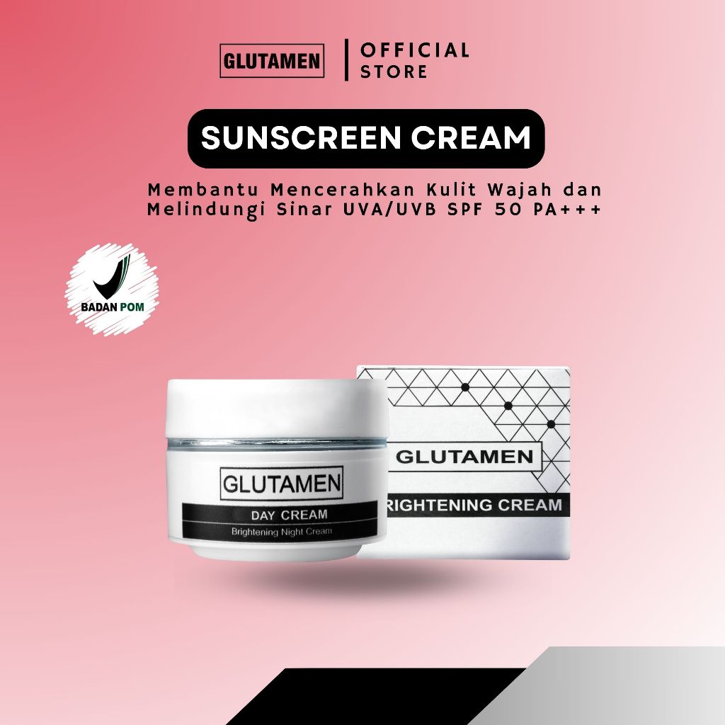 Glutamen Sunscreen Day Cream BPOM Pria Cream Pemutih Kulit Wajah Kusam Krim Pelindung Sinar UVA UVB 