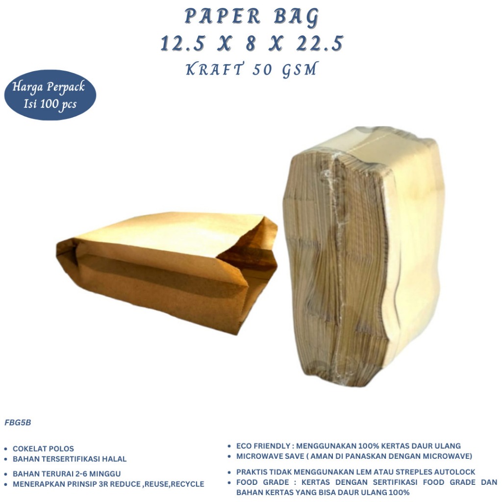 Kemasan Kertas Polos / Kantong Makanan  / Bungkus Gorengan / 100 Pcs / FBG5B
