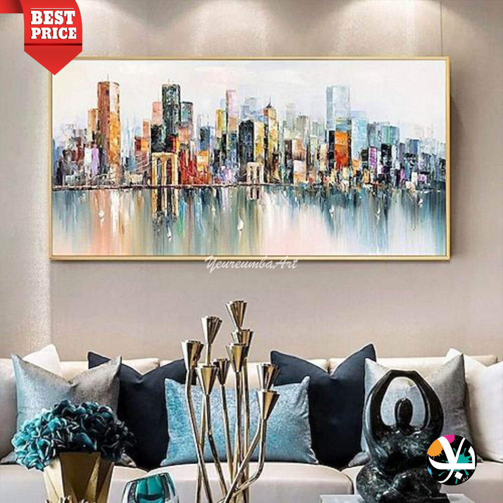 Lukisan abstrak kota - lukisan siap pajang - lukisan kanvas abstrak