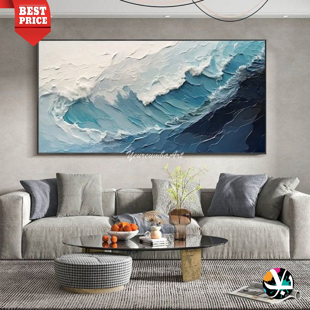 Lukisan ombak timbul - lukisan kanvas ombak timbul - lukisan tangan - lukisan modern