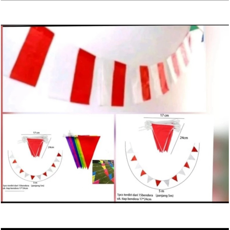 Bendera Merah Putih Plastik Plus Tali (1bgks isi +-40 lbr)/Bendera Segitiga Merah Putih/Bendera Segi